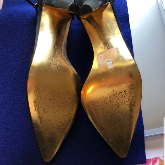 CHANEL Black Satin RARE Pearl Gold Metal sz 38.5 - Picture 4 of 7